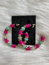 Pink + Turquoise Bead Hoop Earrings