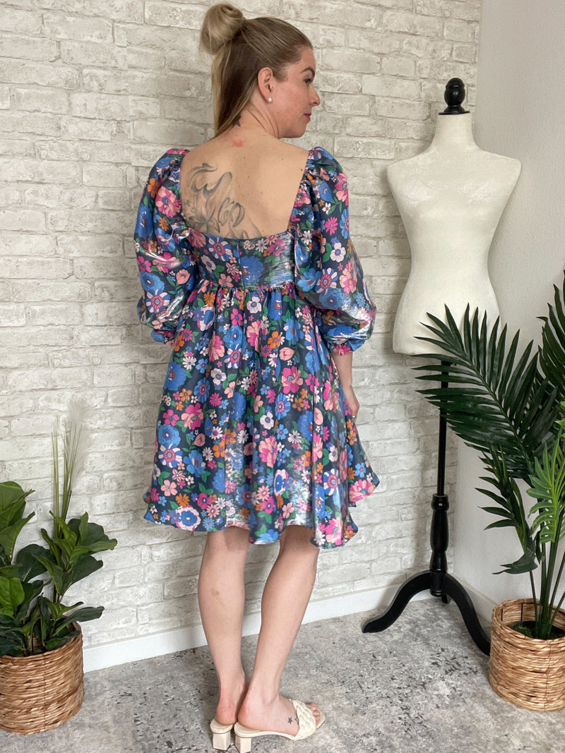 Morning Glory Shimmer Dress Blue