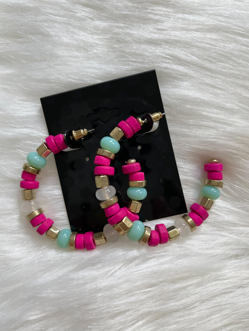 Pink + Turquoise Bead Hoop Earrings