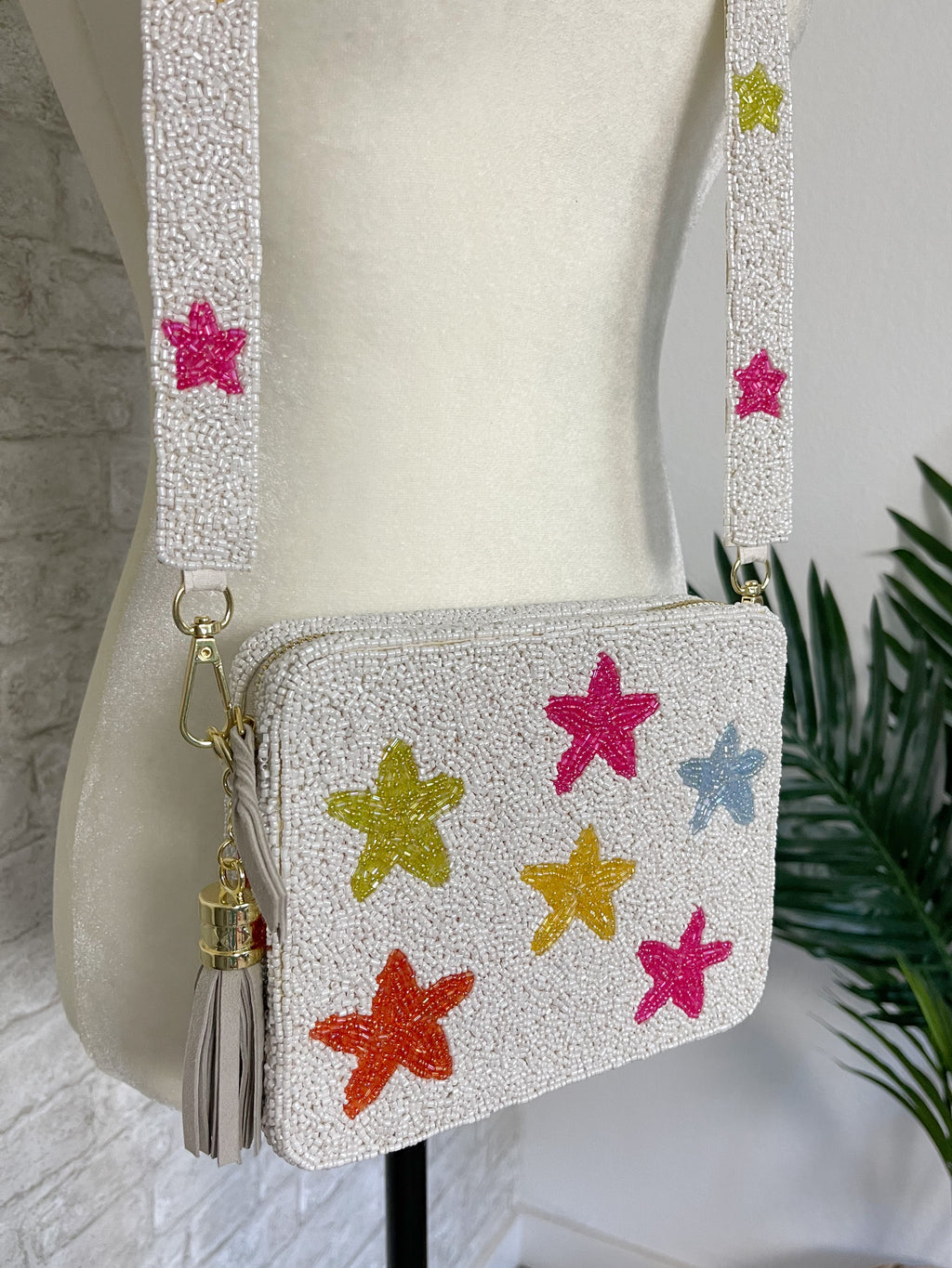 Beaded Star Sparkle Crossbody White