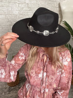 Sophia Wide Brim Chain Hat Black