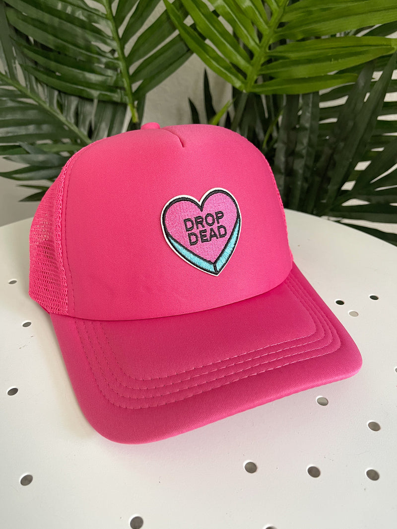 Drop Dead Trucker Hat Hot Pink