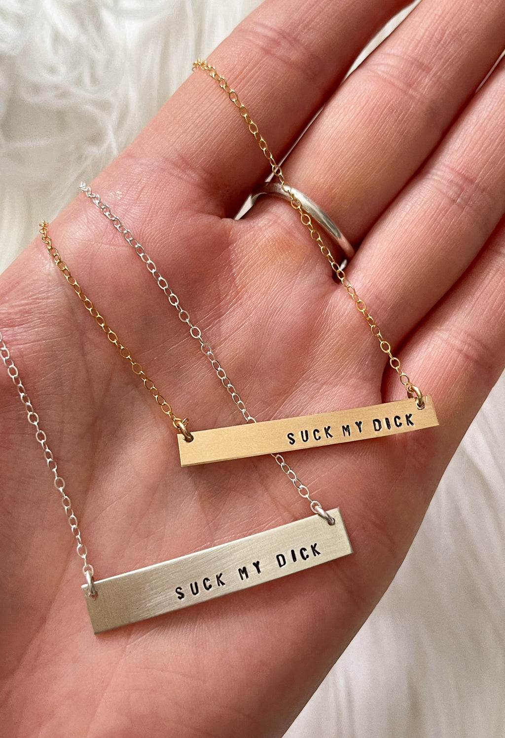 Suck My Dick Bar Necklace Gold Fill