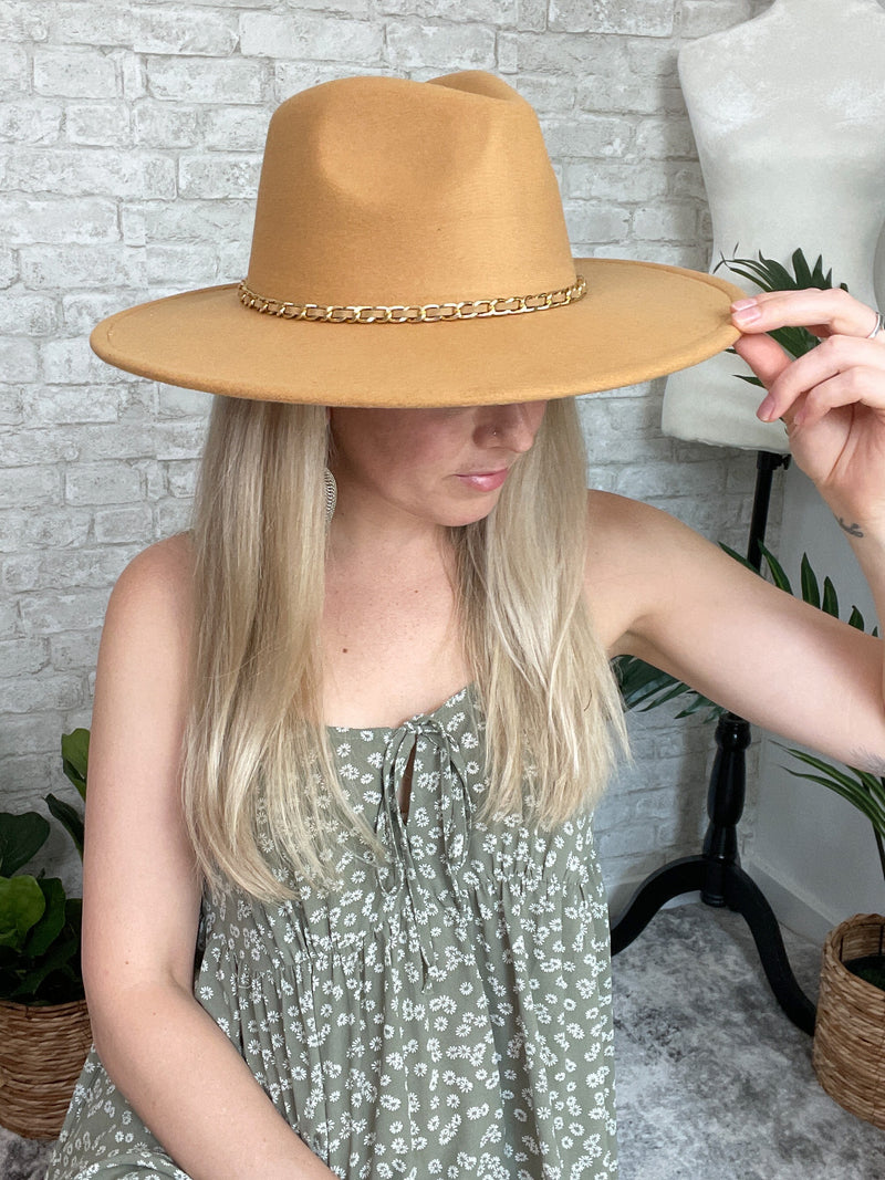 Chloe Wide Brim Chain Hat Camel