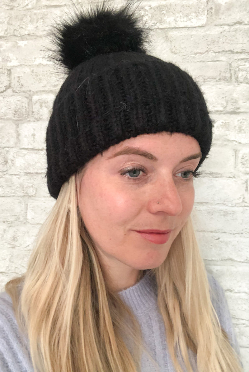 Fuzzy Pom-Pom Beanie