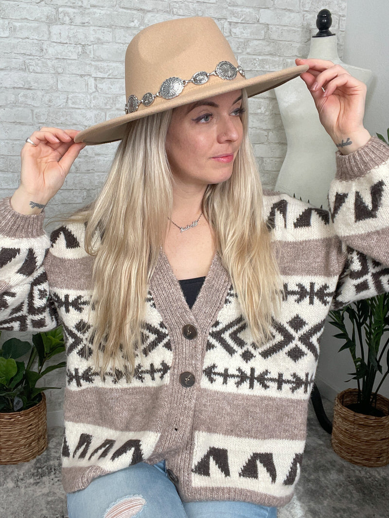 Sophia Wide Brim Chain Hat Tan