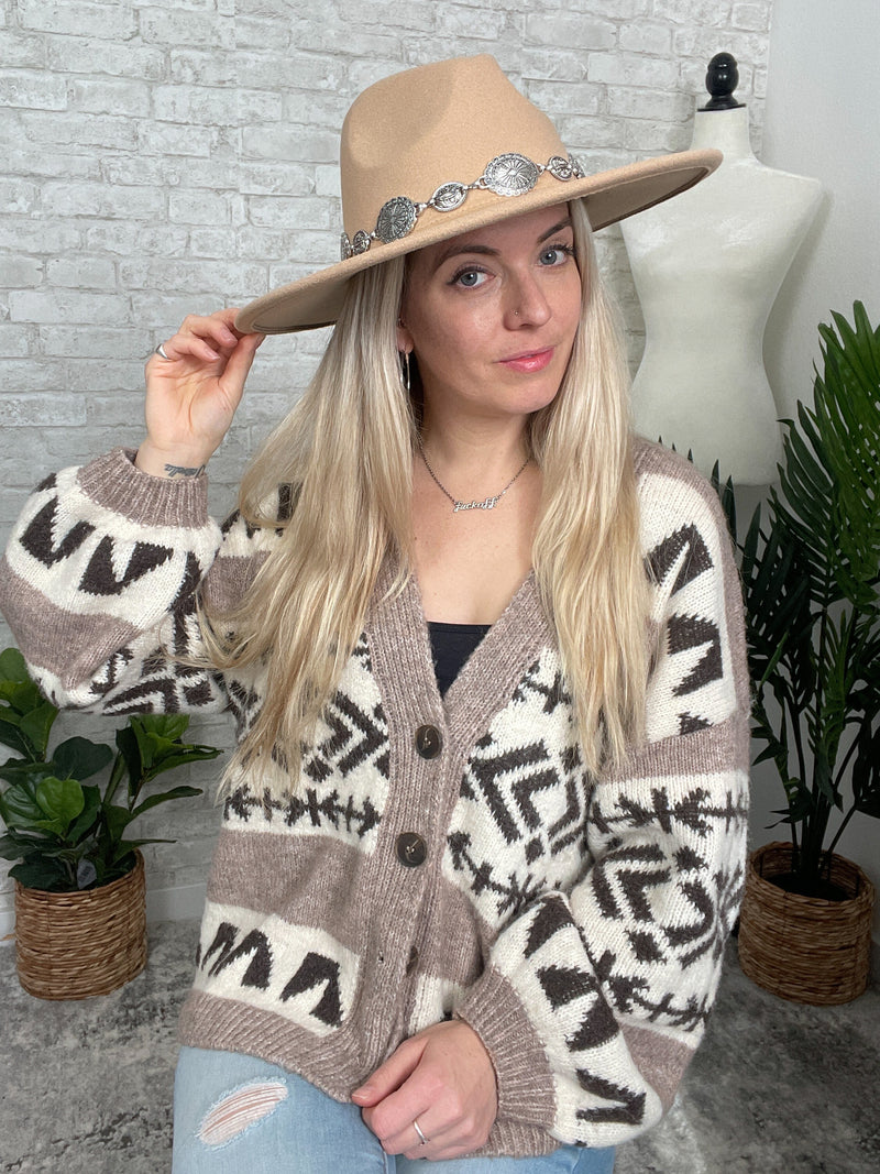 Sophia Wide Brim Chain Hat Tan