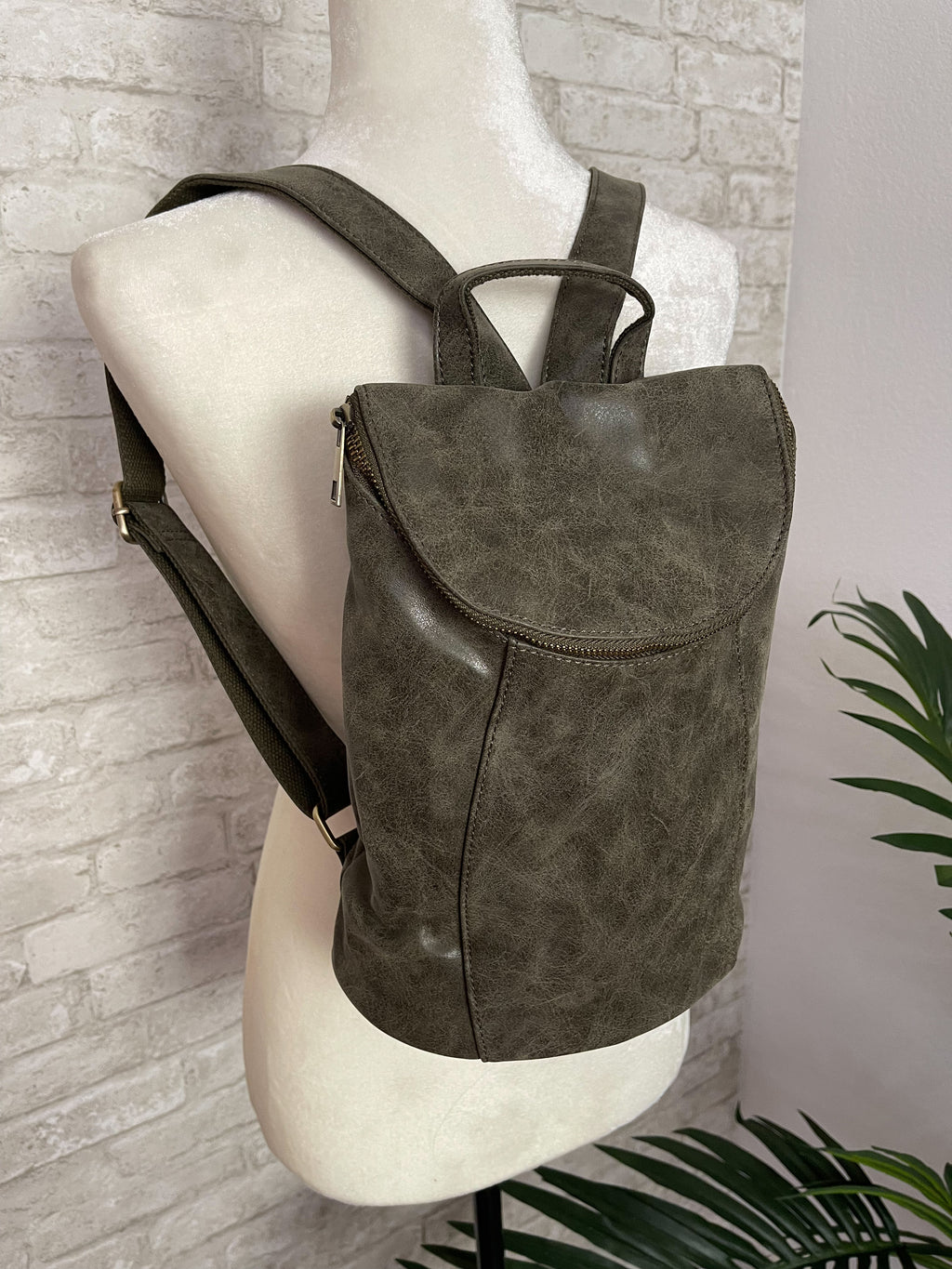 Alyssa Distressed Backpack Olive Electric Dream Boutique