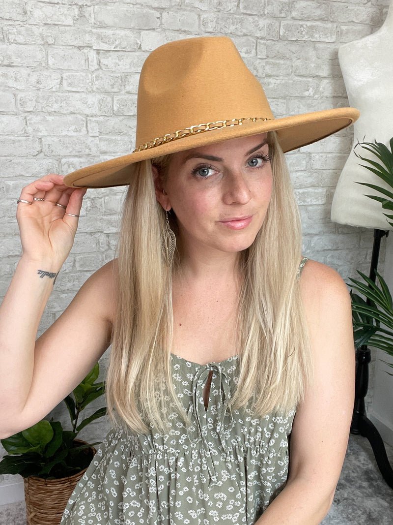 Chloe Wide Brim Chain Hat Camel