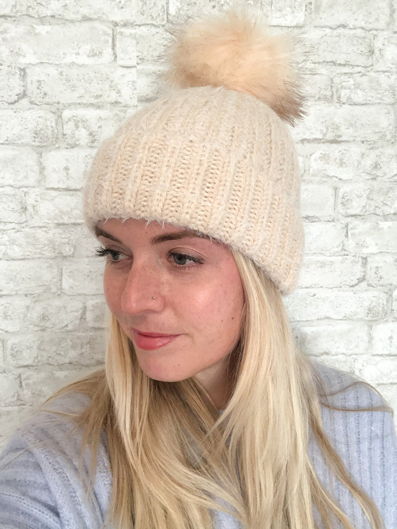 Fuzzy Pom-Pom Beanie
