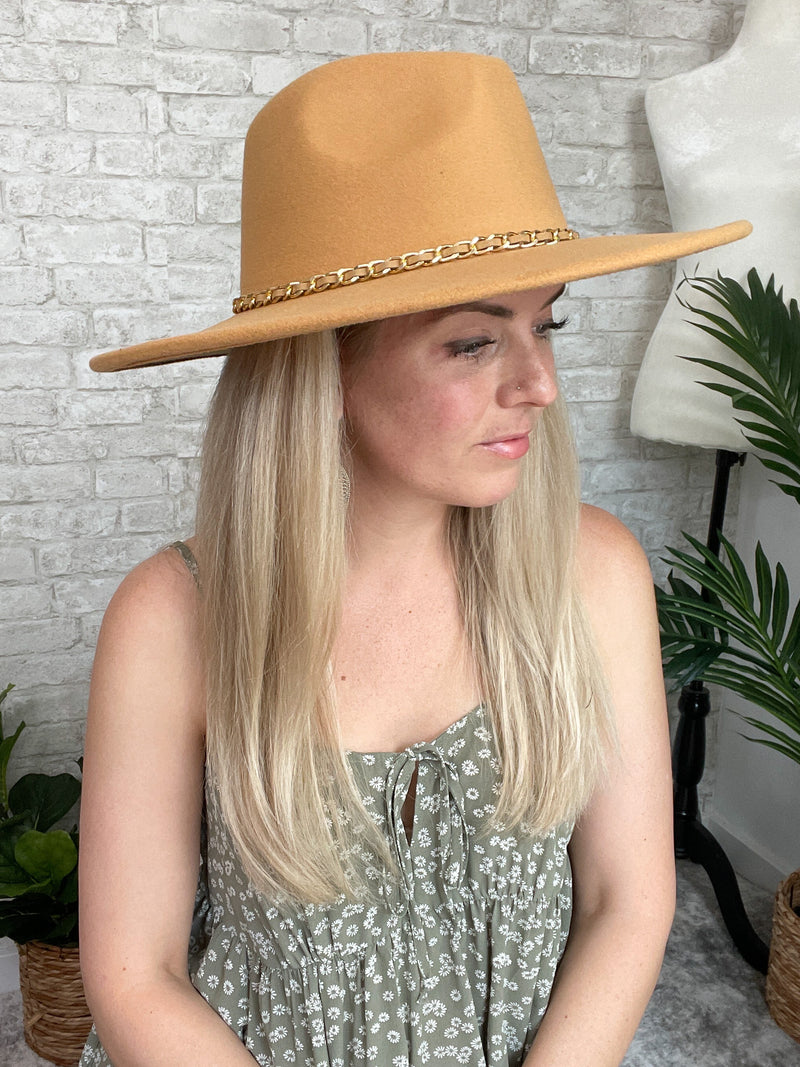 Chloe Wide Brim Chain Hat Camel
